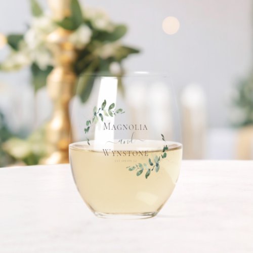 Eucalyptus Greenery Wedding Stemless Wine Glass