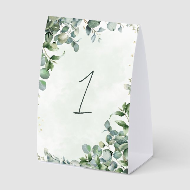 Eucalyptus Greenery Wedding Table Number 1001A Paper Table Tent (Front)
