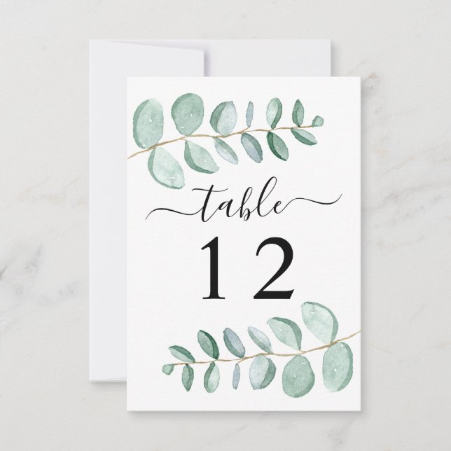 Eucalyptus Greenery Wedding Table Number Card (Front)