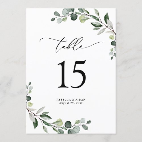 Eucalyptus Greenery Wedding Table Number Cards