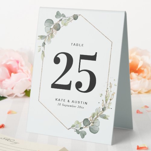 eucalyptus greenery wedding table number table tent sign