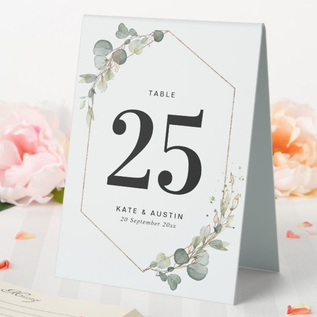 eucalyptus greenery wedding table number tent (In SItu (Wedding))