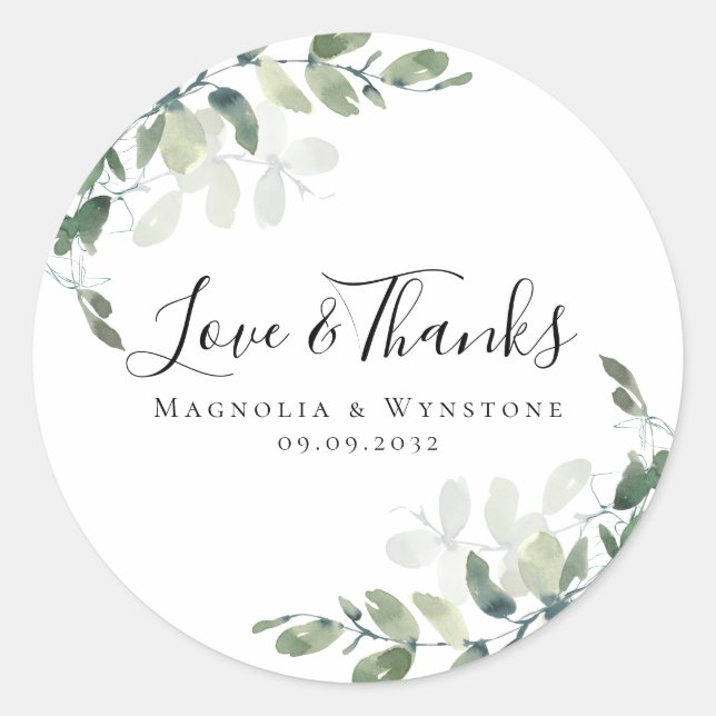 Eucalyptus Greenery Wedding Thank You Classic Round Sticker (Front)