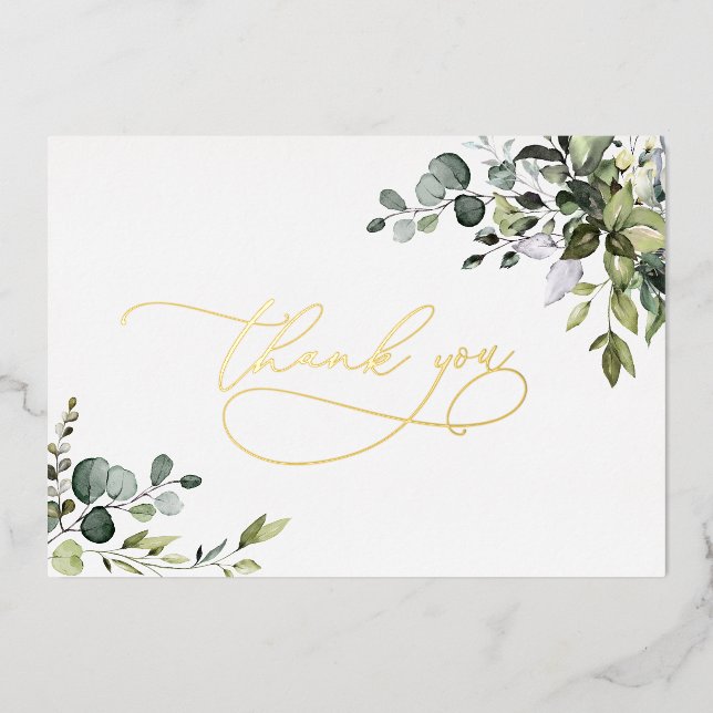 Eucalyptus Greenery Wedding Thank You Gold Foil Invitation (Front)