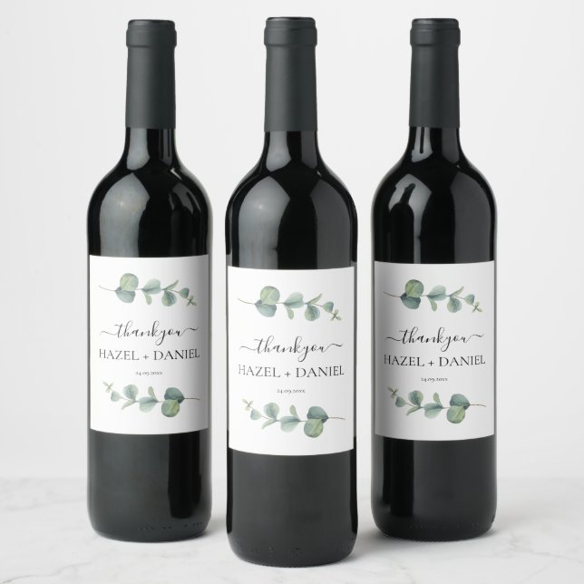 Eucalyptus Greenery Wedding Thank You  Wine Label (Bottles)