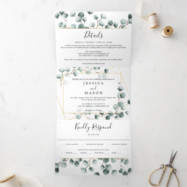 Eucalyptus Greenery Wedding Tri-Fold Invitations