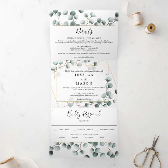 Eucalyptus Greenery Wedding Tri-Fold Invitations (Inside)