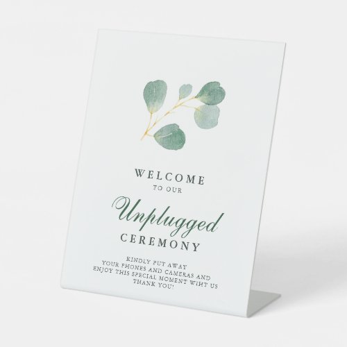 Eucalyptus Greenery Wedding Unplugged Ceremony Pedestal Sign