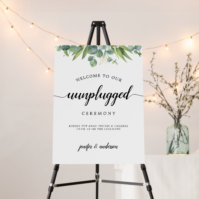 Eucalyptus Greenery Wedding Unplugged Sign (In Situ (Stand))