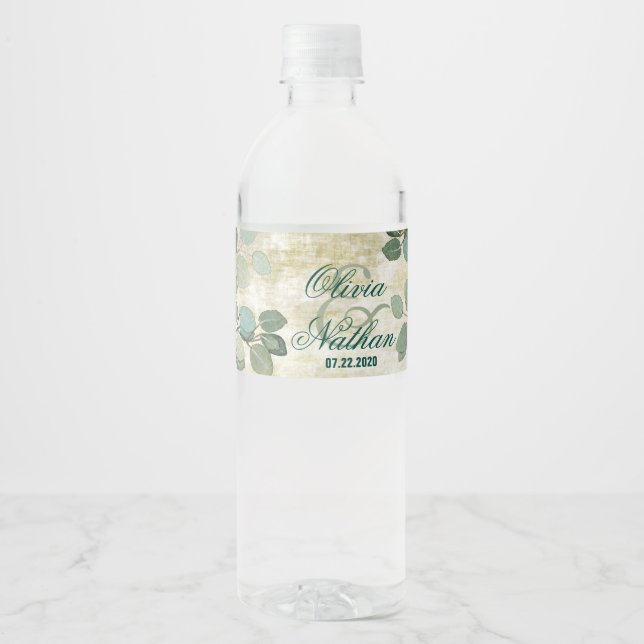 Eucalyptus Greenery Wedding Water Bottle Labels (Front)