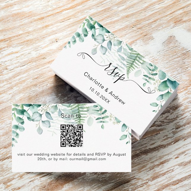 Eucalyptus greenery wedding website RSVP QR code Enclosure Card (Creator Uploaded)