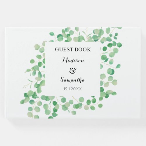 Eucalyptus Greenery Wedding White Green Photo Guest Book