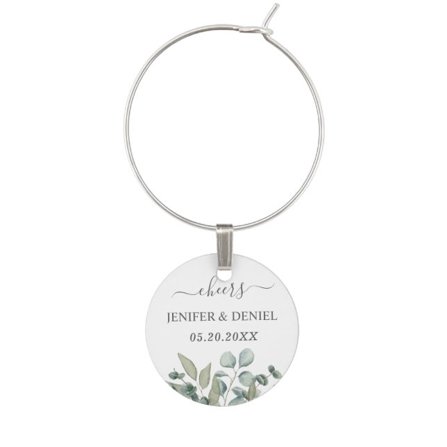 Eucalyptus Greenery Wedding Wine Charm (Front)