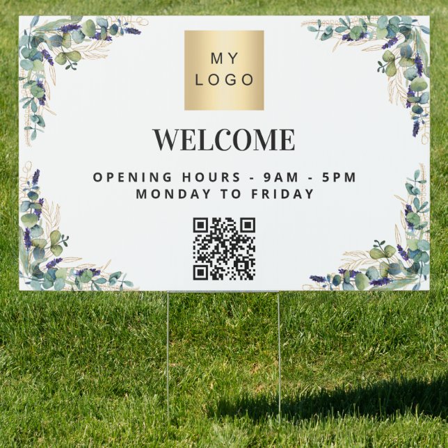 Eucalyptus greenery welcome business logo qr code sign (Insitu)