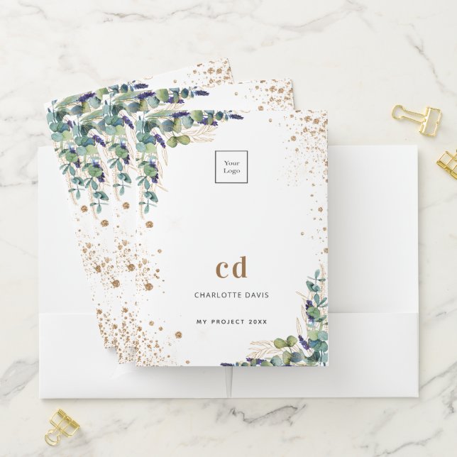 Eucalyptus greenery white business logo pocket folder (In Situ)