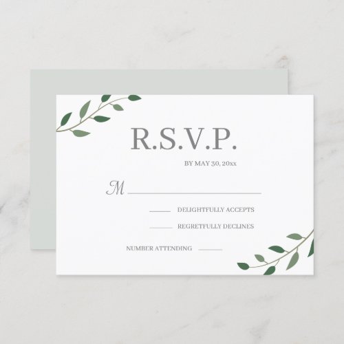 Eucalyptus Greenery White Elegant Wedding RSVP Invitation