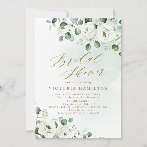 Eucalyptus greenery white floral bridal shower invitation