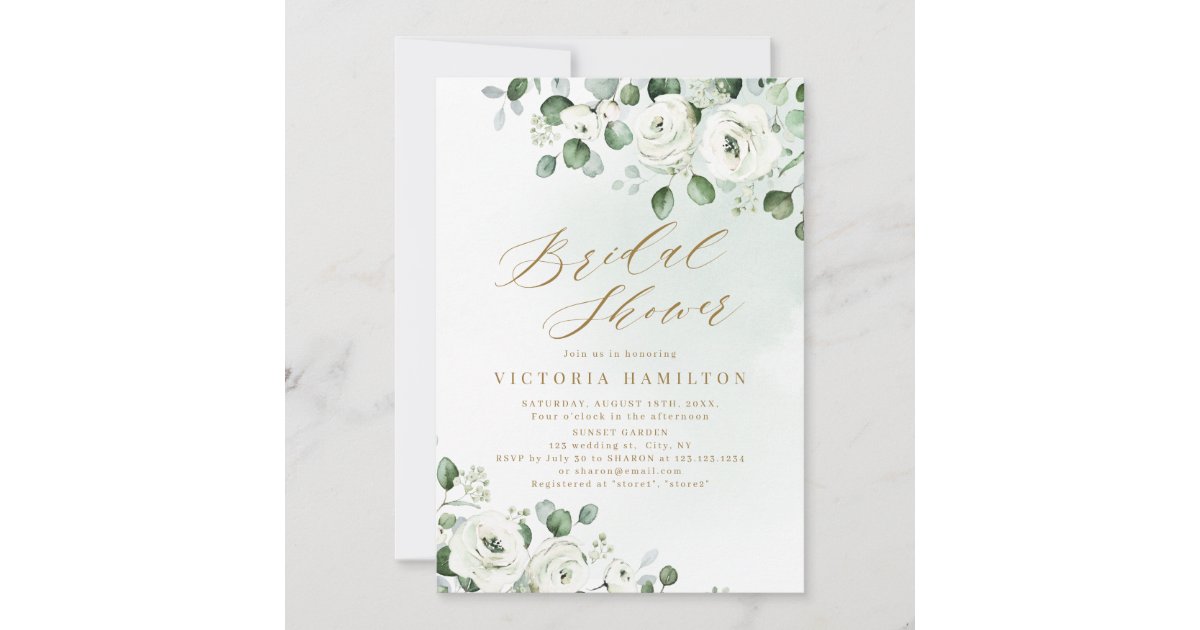 Eucalyptus greenery white floral bridal shower invitation Zazzle