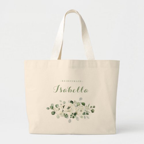 Eucalyptus Greenery white floral rustic bridesmaid Large Tote Bag