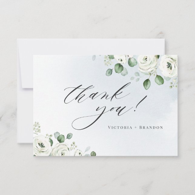 Eucalyptus greenery white floral rustic thank you card (Front)