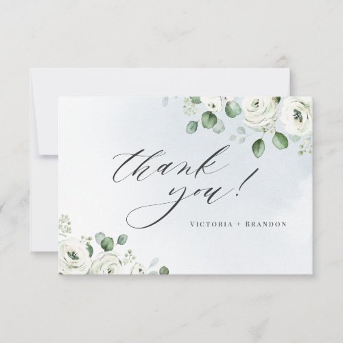 Eucalyptus greenery white floral rustic thank you card