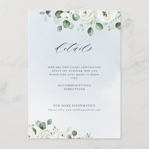 Eucalyptus greenery white floral rustic wedding enclosure card