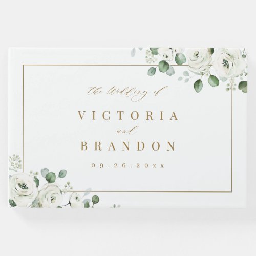 Eucalyptus Greenery white floral rustic wedding Guest Book