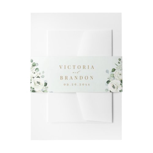 Eucalyptus Greenery white floral rustic wedding Invitation Belly Band