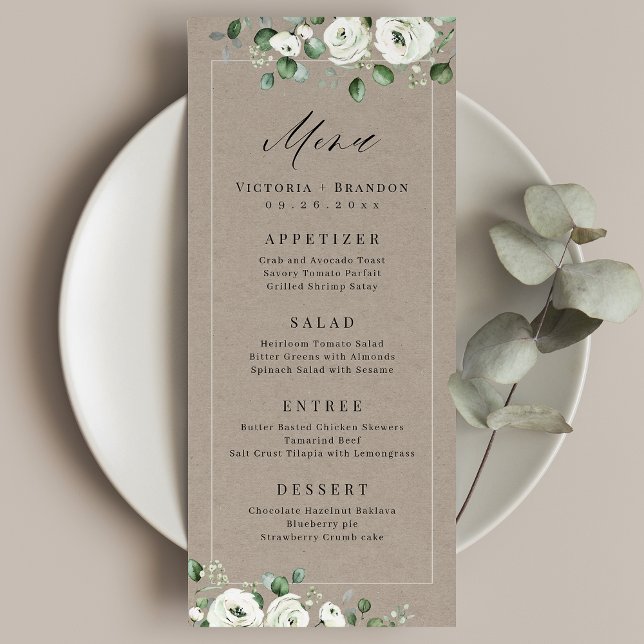 Eucalyptus Greenery white floral rustic wedding Menu (Eucalyptus Greenery white floral rustic wedding Menu)