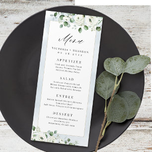 Eucalyptus Greenery white floral rustic wedding Menu