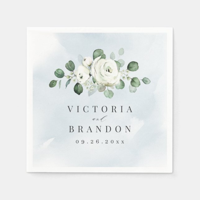 Eucalyptus Greenery white floral rustic wedding Napkins (Front)
