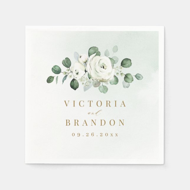 Eucalyptus Greenery white floral rustic wedding Napkins (Front)
