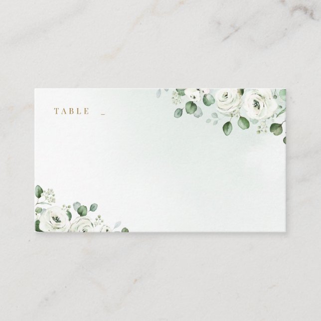 Eucalyptus Greenery white floral rustic wedding Place Card (Front)