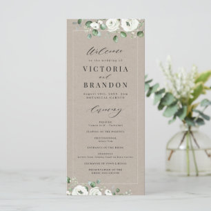 Eucalyptus Greenery white floral rustic wedding Program