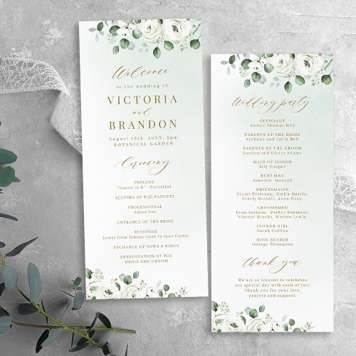Eucalyptus Greenery white floral rustic wedding Program