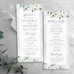 Eucalyptus Greenery white floral rustic wedding Program<br><div class="desc">Modern chic watercolor white floral eucalyptus greenery and gold color border frame on dusty blue background,  with trendy script,  elegant and stylish,  great wedding programs for rustic wedding,  botanical wedding and beach wedding. 
See all the matching pieces in collection</div>