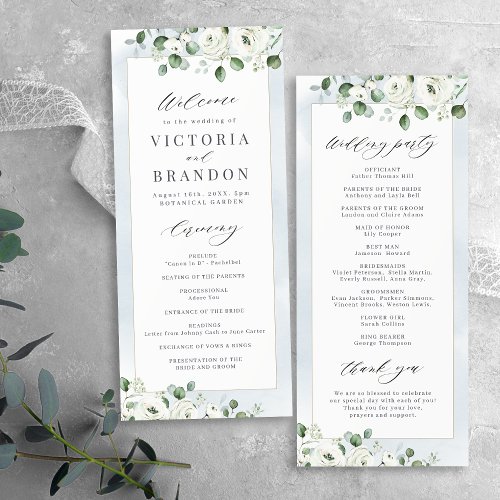 Eucalyptus Greenery white floral rustic wedding Program