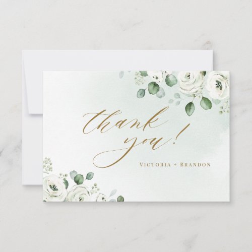 Eucalyptus greenery white floral rustic wedding thank you card