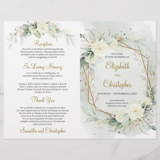 Eucalyptus Greenery white roses Gold program (Front)