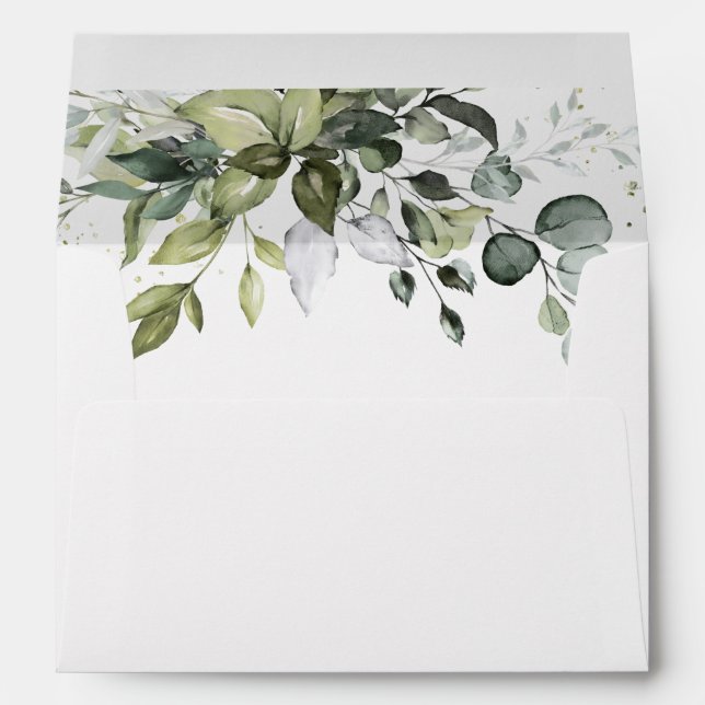 Eucalyptus Greenery White Rustic Elegant Wedding Envelope (Back (Bottom))
