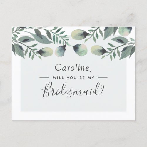 Eucalyptus Greenery Will You Be My Bridesmaid Invitation Postcard