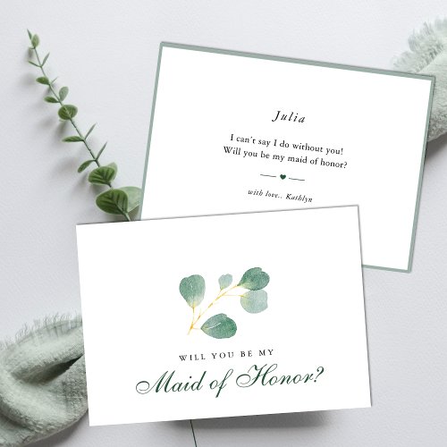 Eucalyptus Greenery Will You Be My Maid of Honor Invitation