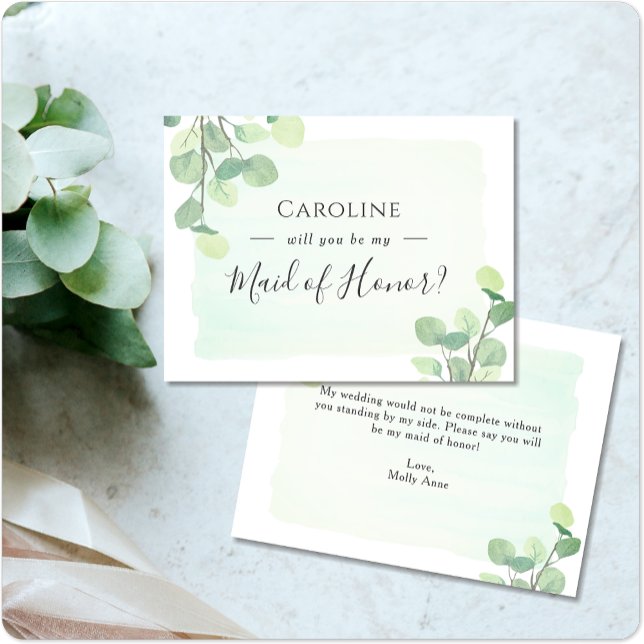 Eucalyptus Greenery Will You Be My Maid of Honor Invitation Postcard (Creator Uploaded)