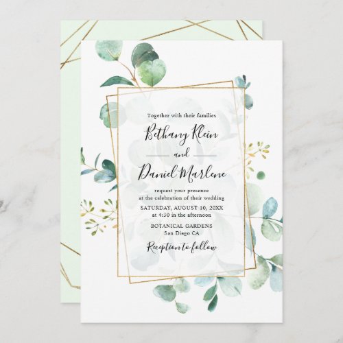 Eucalyptus Greenery with Geometric Frame Wedding Invitation