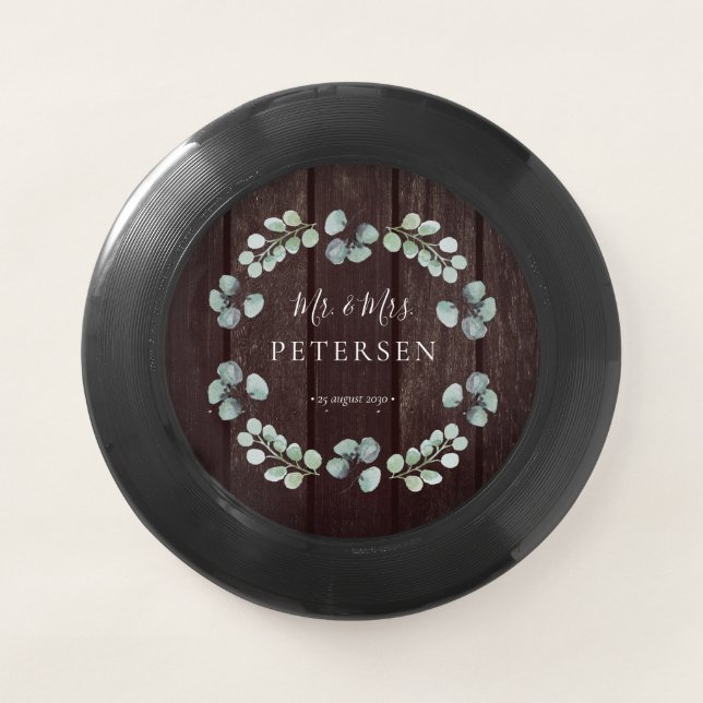 Eucalyptus greenery wood newlyweds wedding  Wham-O frisbee (Front)