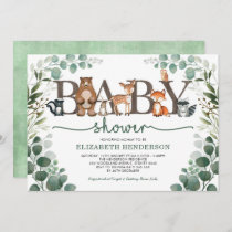 Eucalyptus Greenery Woodland Animals Baby Shower Invitation