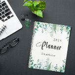 Eucalyptus greenery woodland ferns 2024 planner<br><div class="desc">An elegant white background.  Decorated with watercolored eucalyptus greenery and woodland ferns.   Add a year and your name.</div>