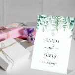 Eucalyptus greenery woodland ferns cards gifts pedestal sign<br><div class="desc">A chic white background. Decorated with green watercolored eucalyptus greenery,  woodland ferns.  With the text: Cards and Gifts,  thank you!</div>