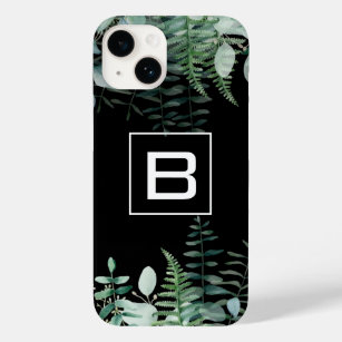 Eucalyptus greenery woodland ferns monogram black Case-Mate iPhone 14 case