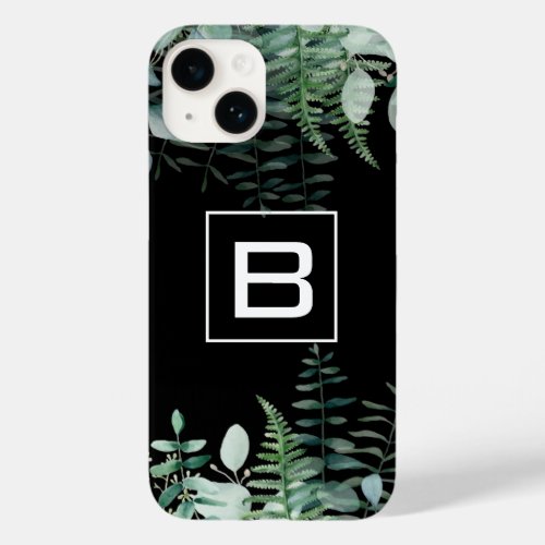 Eucalyptus greenery woodland ferns monogram black Case_Mate iPhone 14 case